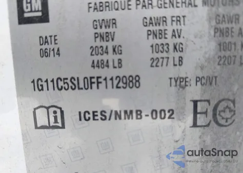 2015 Chevrolet Malibu 1Lt z USA, uszkodzony, nr VIN 1G11C5SL0FF112988